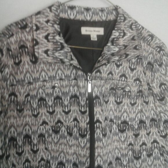 Studio Works Womans Size L Black White gray Beige Jacket zip up - Picture 4 of 5